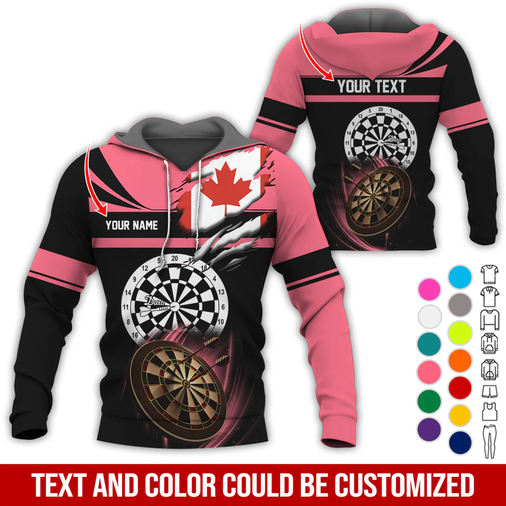 Customized Name & Text Darts Premium Hoodie, Canada Flag Pattern Darts Hoodie, Perfect Gift For Darts Lovers, Friend, Family - Image 10