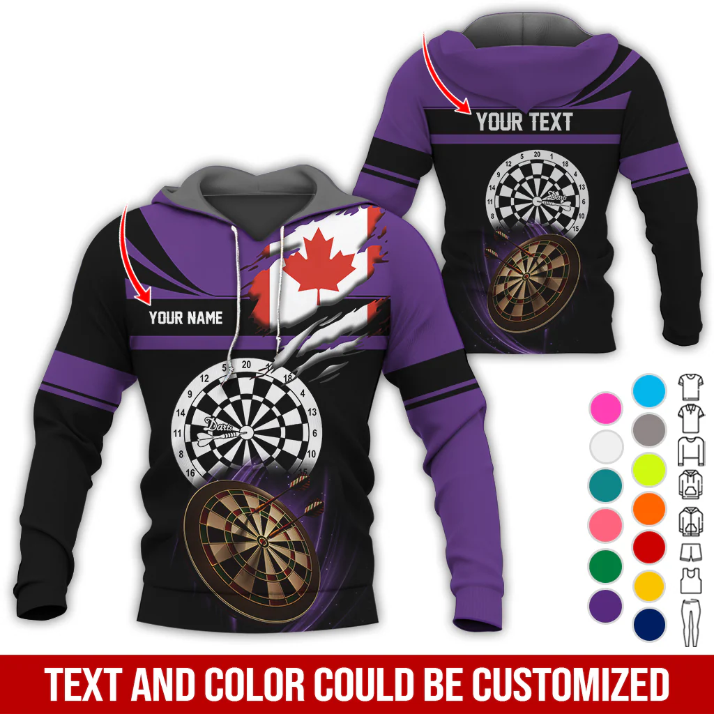 Customized Name & Text Darts Premium Hoodie, Canada Flag Pattern Darts Hoodie, Perfect Gift For Darts Lovers, Friend, Family - Image 11