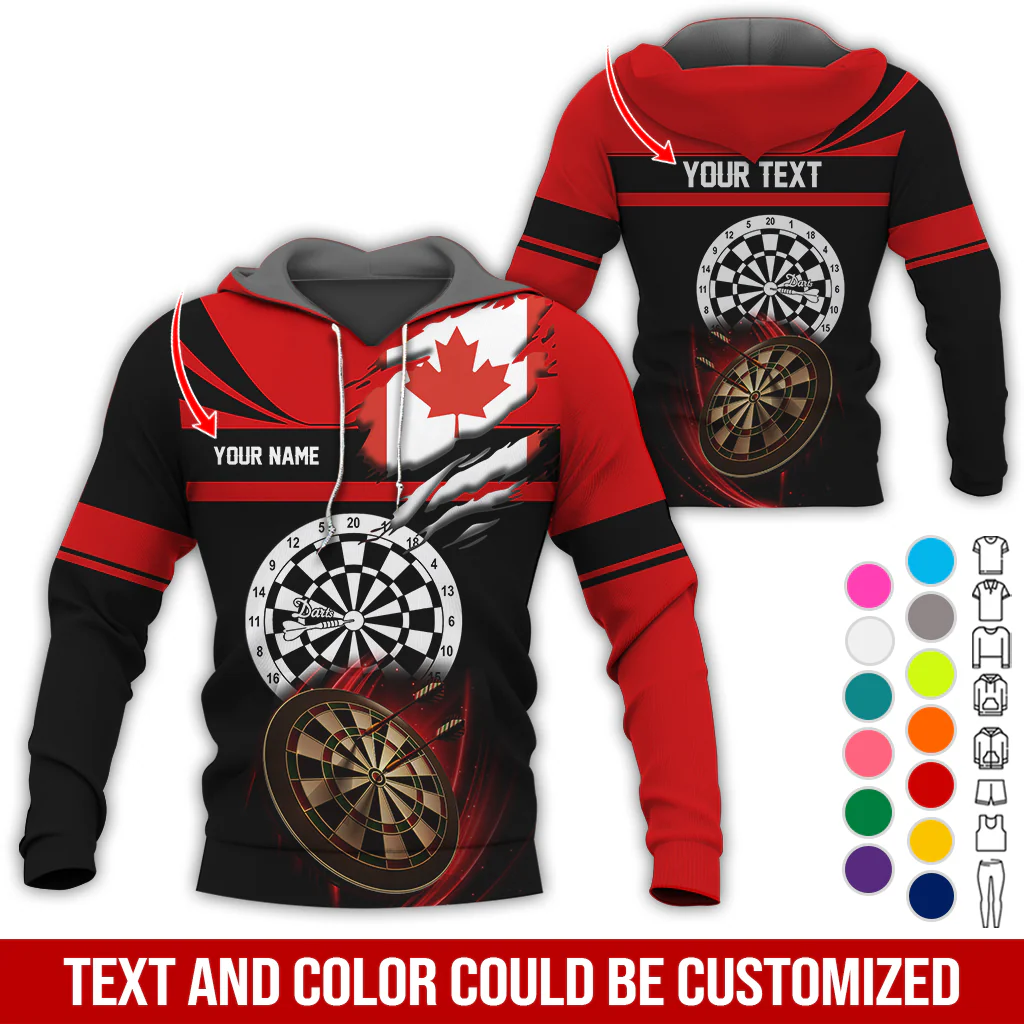 Customized Name & Text Darts Premium Hoodie, Canada Flag Pattern Darts Hoodie, Perfect Gift For Darts Lovers, Friend, Family - Image 12