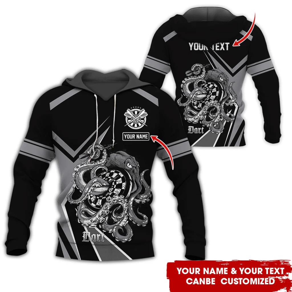 Customized Name & Text Darts Premium Hoodie, Darts & Octopus Pattern Hoodie For Men & Woman, Perfect Gift For Darts Lovers, Darts Player - Image 2