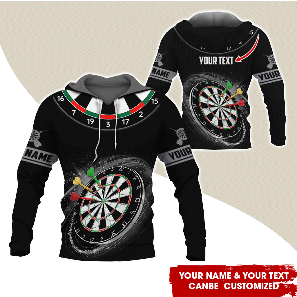 Customized Name & Text Darts Premium Hoodie, Darts Pattern Black Hoodie, Perfect Gift For Darts Lovers, Friend, Family - Image 2