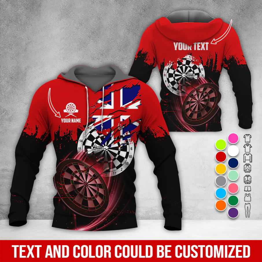 Customized Name & Text Darts Premium Hoodie, England Flag Darts Hoodie, Perfect Gift For Darts Lovers, Friend, Family - Image 11
