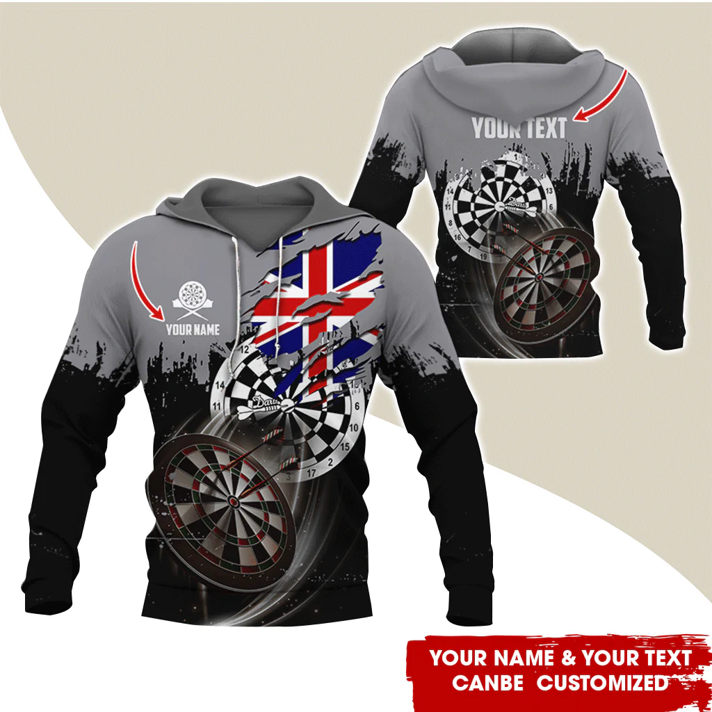 Customized Name & Text Darts Premium Hoodie, England Flag Darts Hoodie, Perfect Gift For Darts Lovers, Friend, Family - Image 2