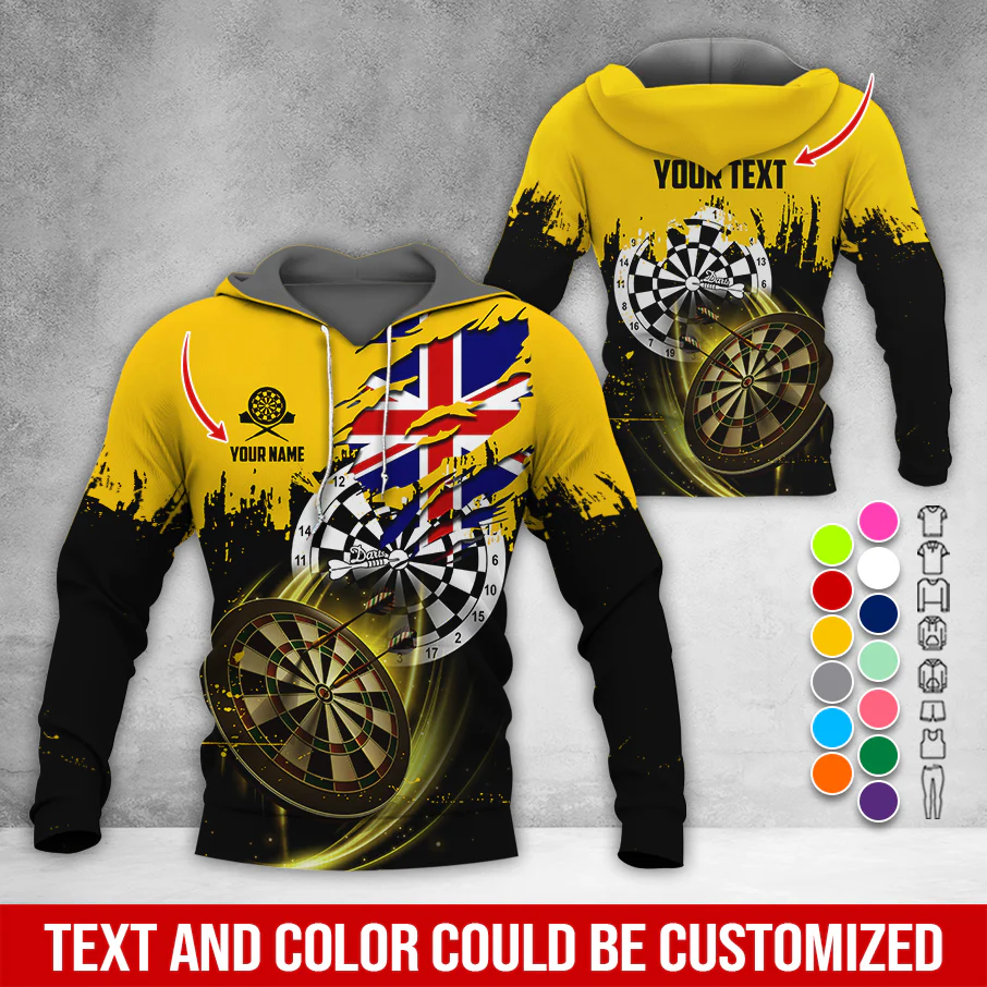 Customized Name & Text Darts Premium Hoodie, England Flag Darts Hoodie, Perfect Gift For Darts Lovers, Friend, Family - Image 3