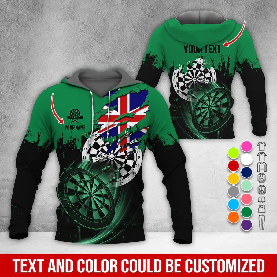 Customized Name & Text Darts Premium Hoodie, England Flag Darts Hoodie, Perfect Gift For Darts Lovers, Friend, Family - Image 4