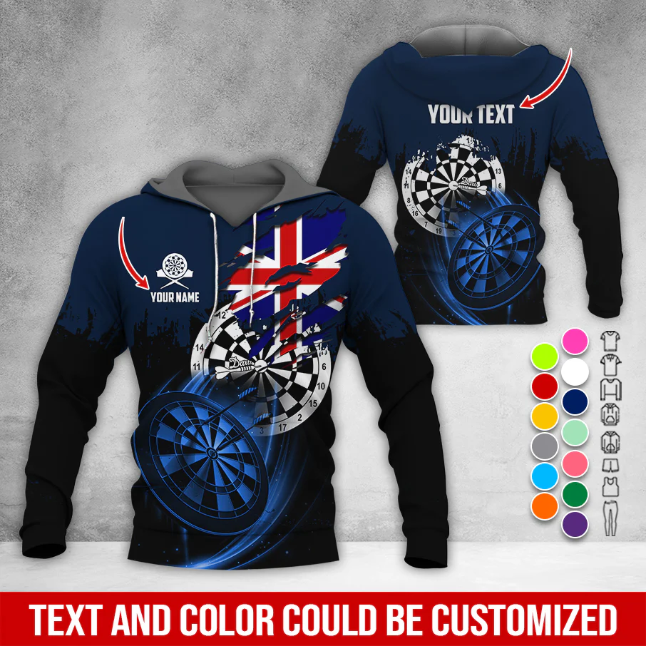 Customized Name & Text Darts Premium Hoodie, England Flag Darts Hoodie, Perfect Gift For Darts Lovers, Friend, Family - Image 6