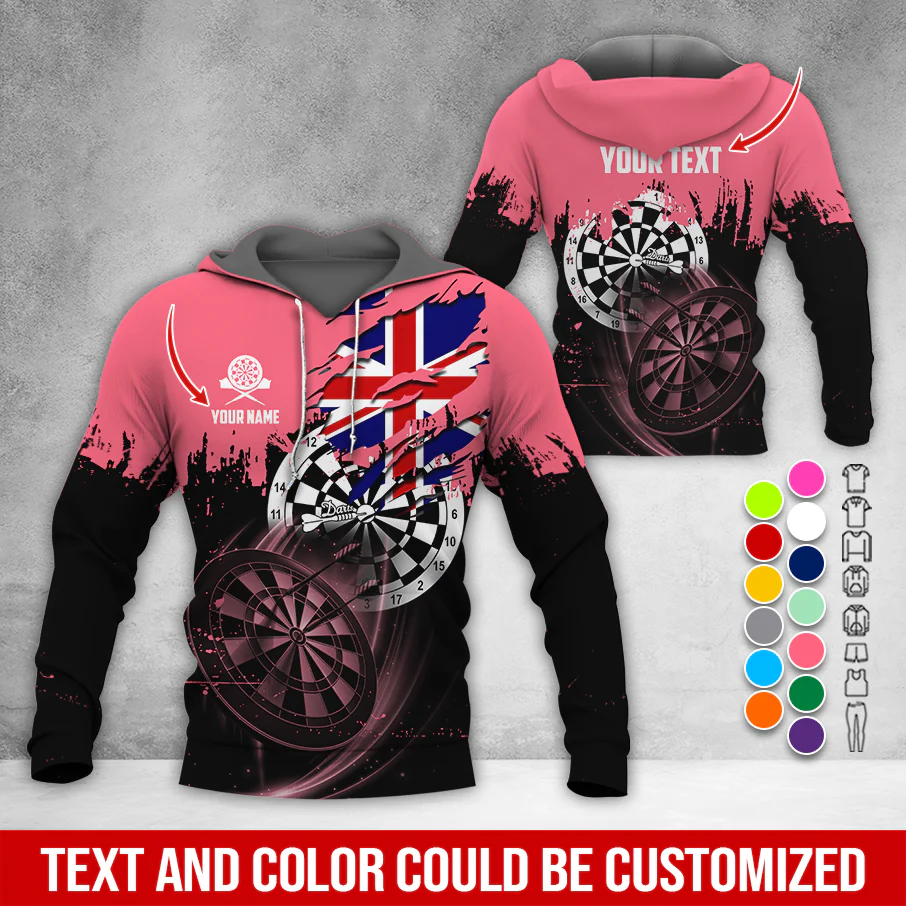 Customized Name & Text Darts Premium Hoodie, England Flag Darts Hoodie, Perfect Gift For Darts Lovers, Friend, Family - Image 9