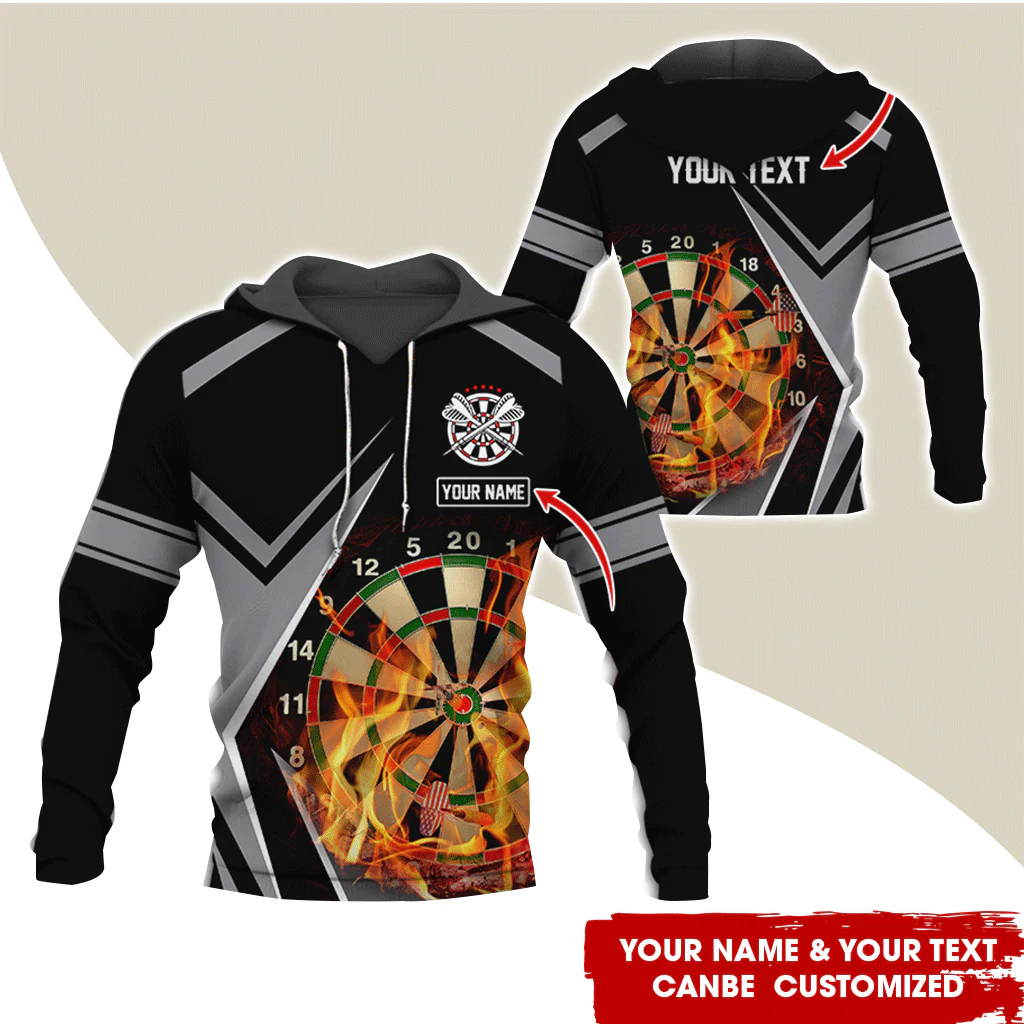 Customized Name & Text Darts Premium Hoodie, Personalized Color Flaming Dartboards Hoodie, Perfect Gift For Darts Lovers, Darts Player - Image 2