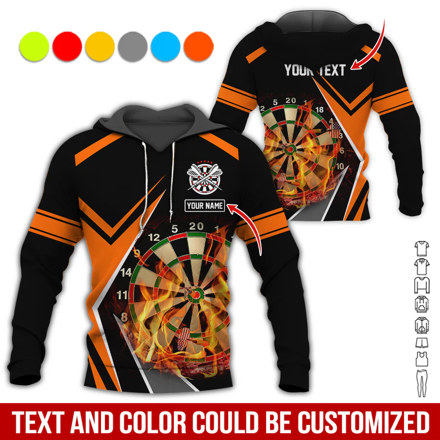 Customized Name & Text Darts Premium Hoodie, Personalized Color Flaming Dartboards Hoodie, Perfect Gift For Darts Lovers, Darts Player - Image 3