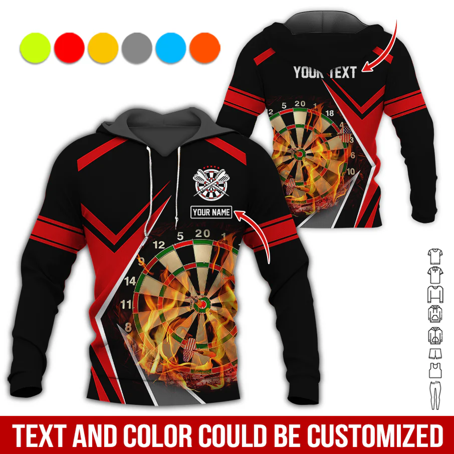 Customized Name & Text Darts Premium Hoodie, Personalized Color Flaming Dartboards Hoodie, Perfect Gift For Darts Lovers, Darts Player - Image 4