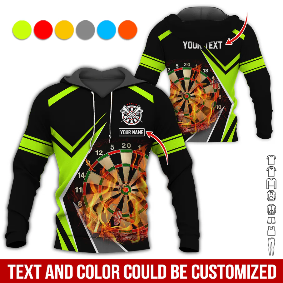 Customized Name & Text Darts Premium Hoodie, Personalized Color Flaming Dartboards Hoodie, Perfect Gift For Darts Lovers, Darts Player - Image 6