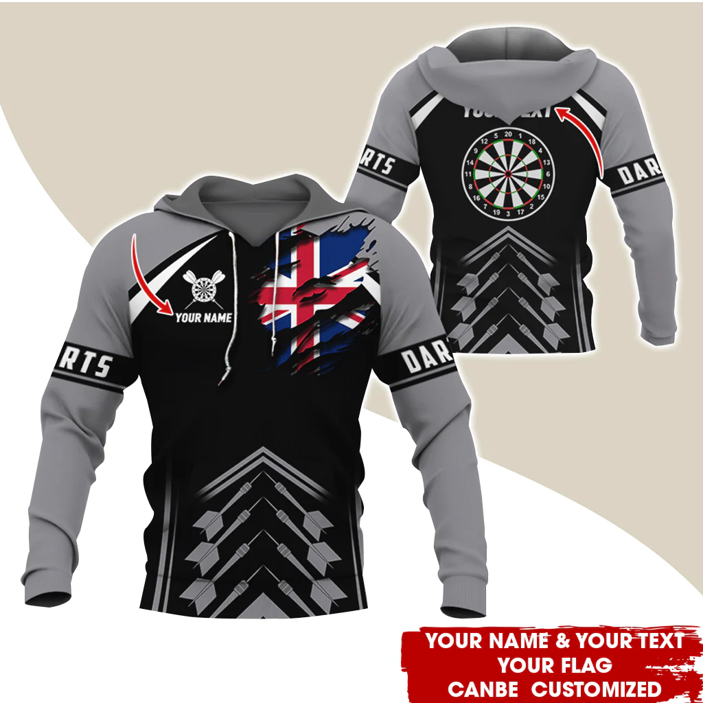 Customized Name & Text Darts Premium Hoodie, Personalized National flag Darts Hoodie, Perfect Gift For Darts Lovers, Darts Player - Image 2