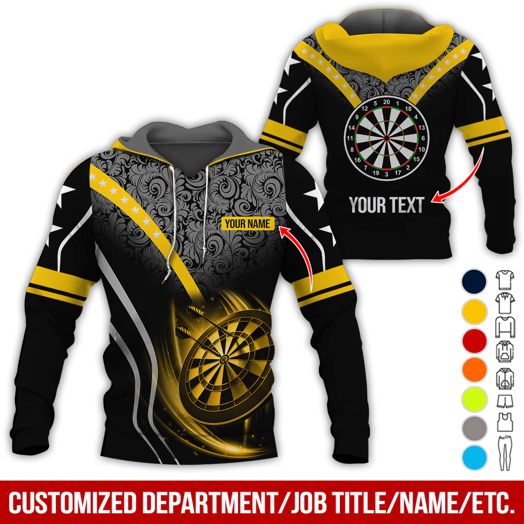 Customized Name & Text Darts Premium Hoodie, Tropical Leaves & Darts Pattern For Men & Women Hoodie, Perfect Gift For Darts Lovers, Darts Player - Image 6