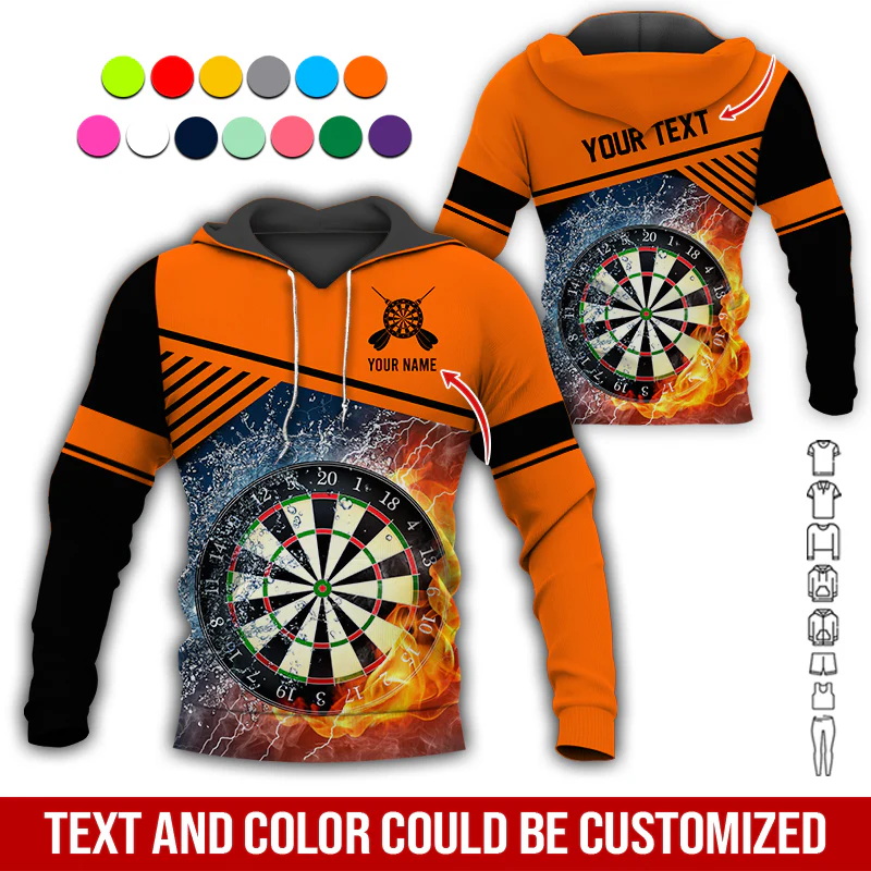 Customized Name & Text Darts Premium Hoodie, Water and Fire Dartboards Pattern Hoodie For Men & Women, Perfect Gift For Darts Lovers, Friend, Family - Image 10