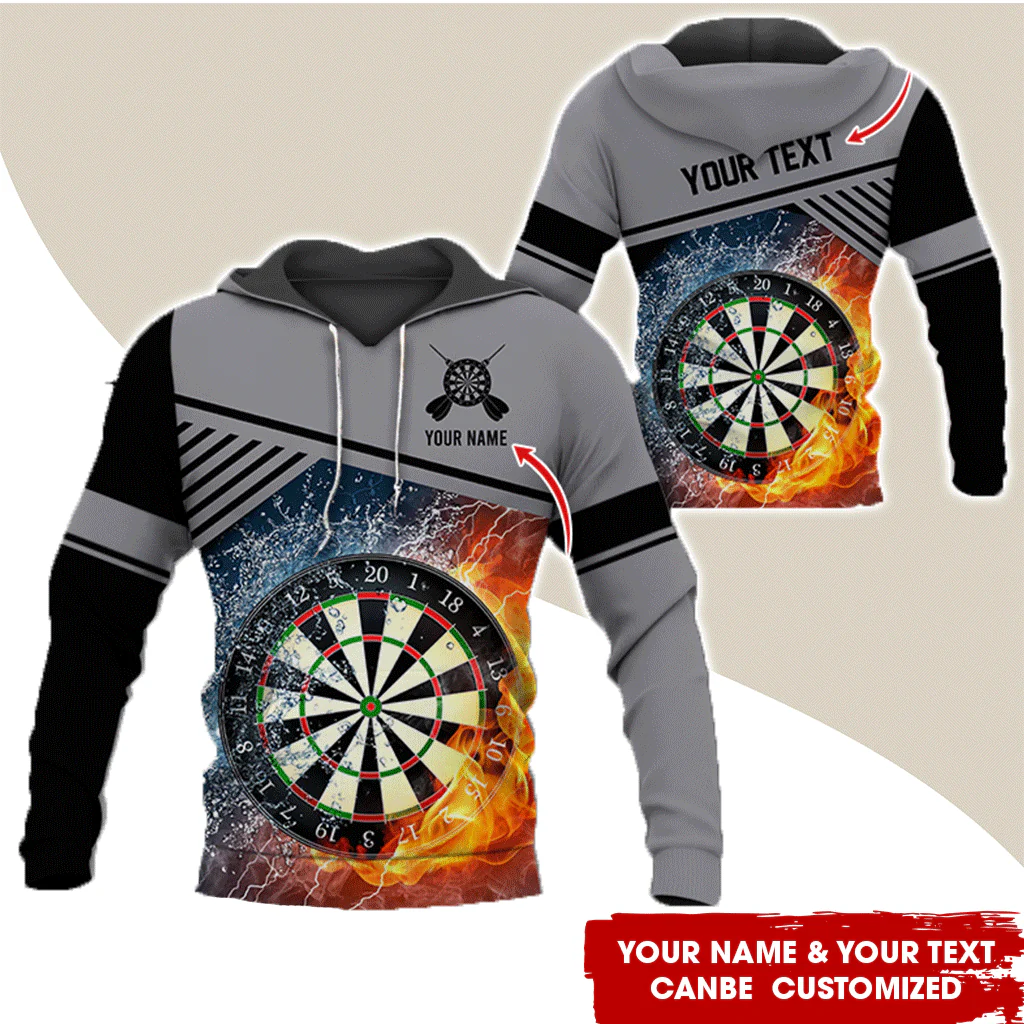 Customized Name & Text Darts Premium Hoodie, Water and Fire Dartboards Pattern Hoodie For Men & Women, Perfect Gift For Darts Lovers, Friend, Family - Image 2