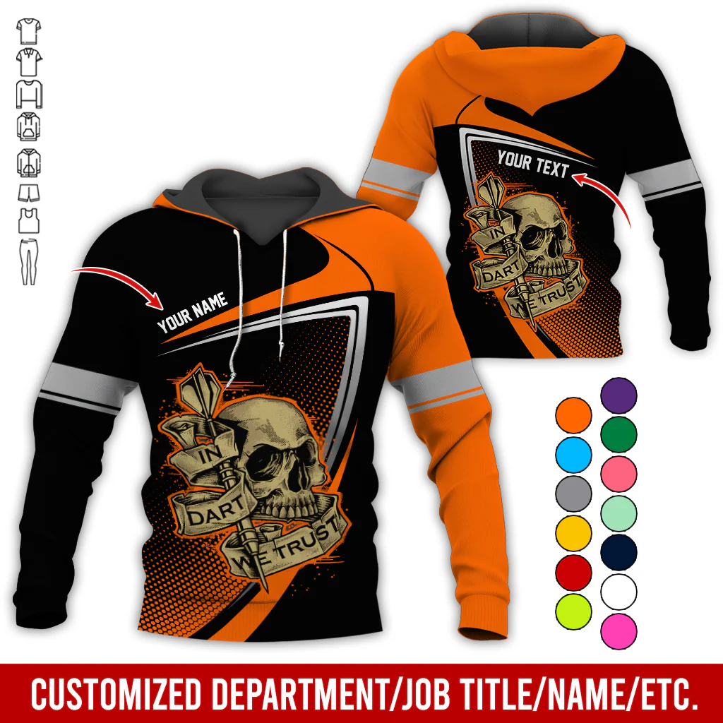 Customized Name & Text Darts Premium Skull Hoodie, In Dart We Trust Hoodie For Men & Women - Gift For Darts Lovers, Friend, Family - Image 10