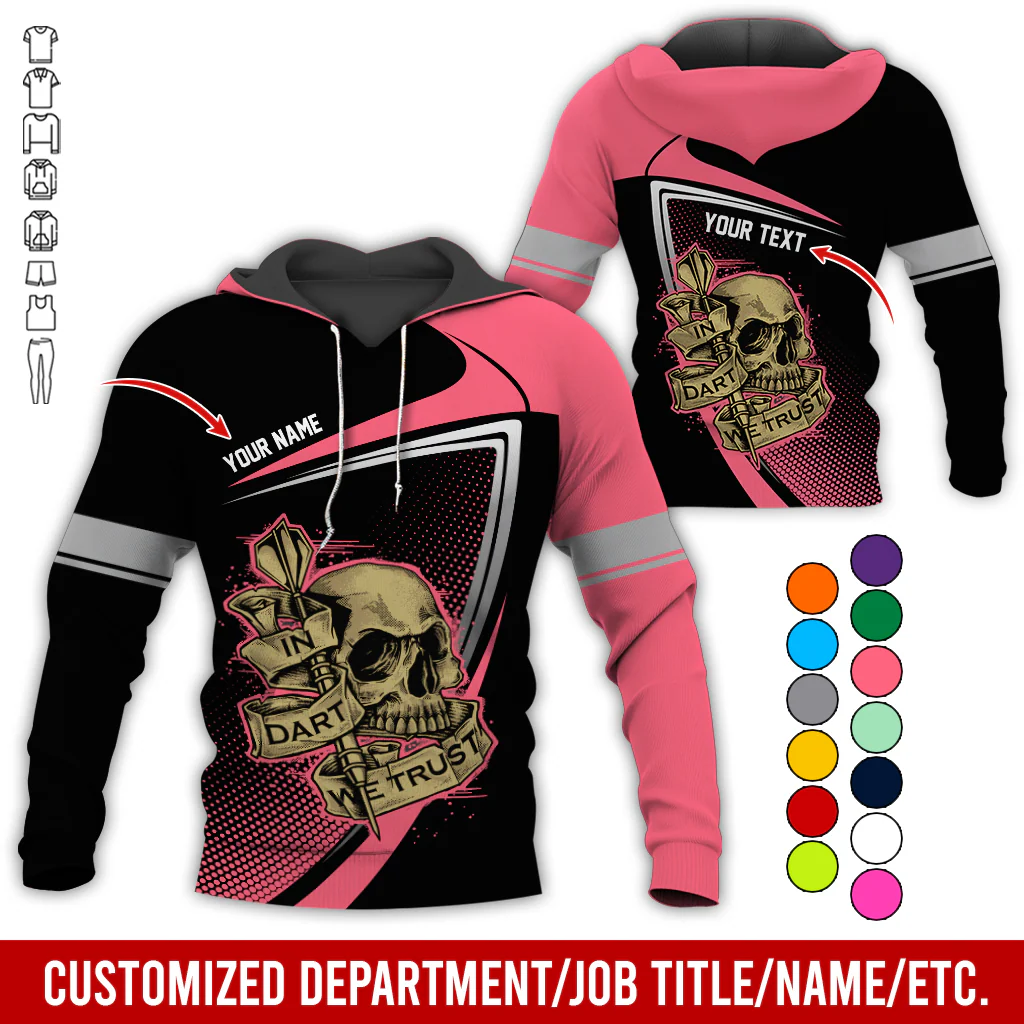 Customized Name & Text Darts Premium Skull Hoodie, In Dart We Trust Hoodie For Men & Women - Gift For Darts Lovers, Friend, Family - Image 11