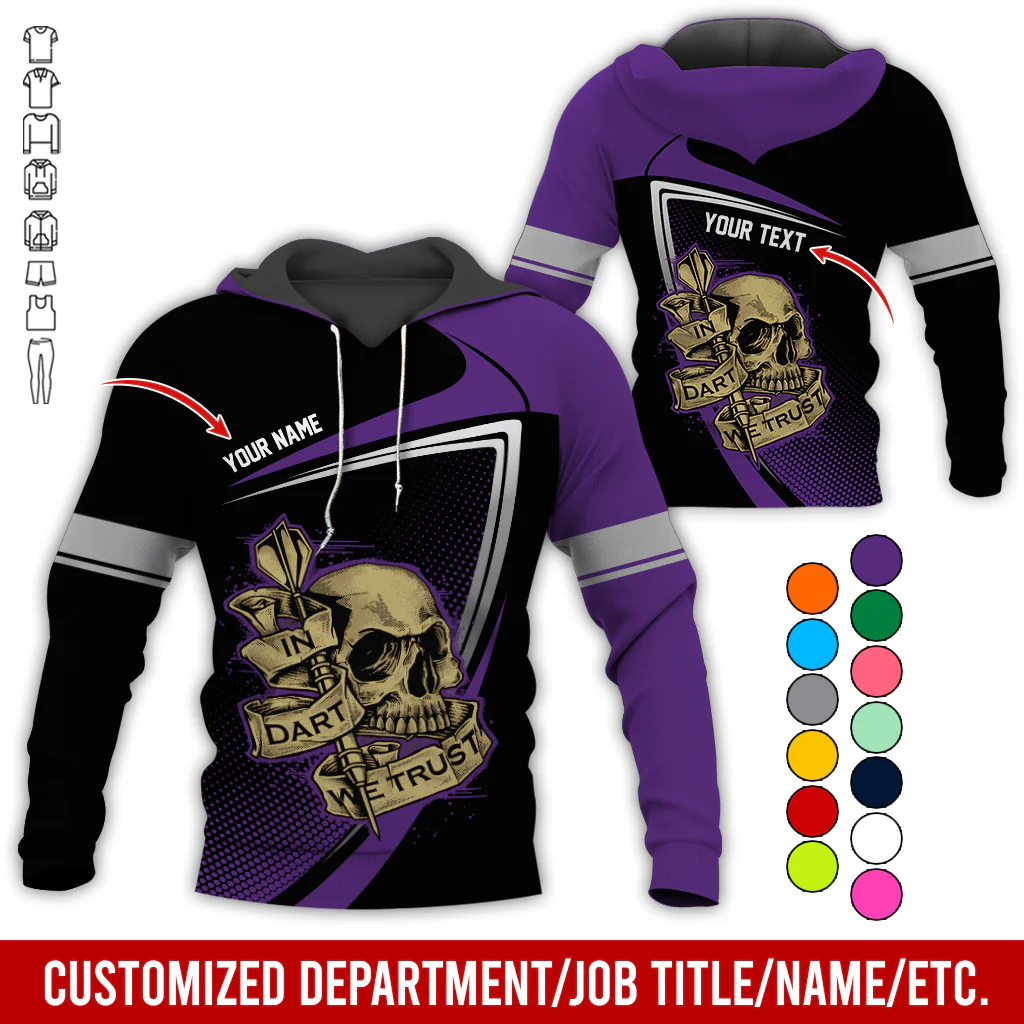 Customized Name & Text Darts Premium Skull Hoodie, In Dart We Trust Hoodie For Men & Women - Gift For Darts Lovers, Friend, Family - Image 12