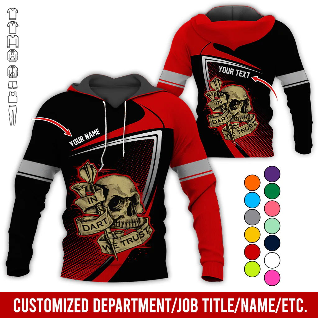 Customized Name & Text Darts Premium Skull Hoodie, In Dart We Trust Hoodie For Men & Women - Gift For Darts Lovers, Friend, Family - Image 3