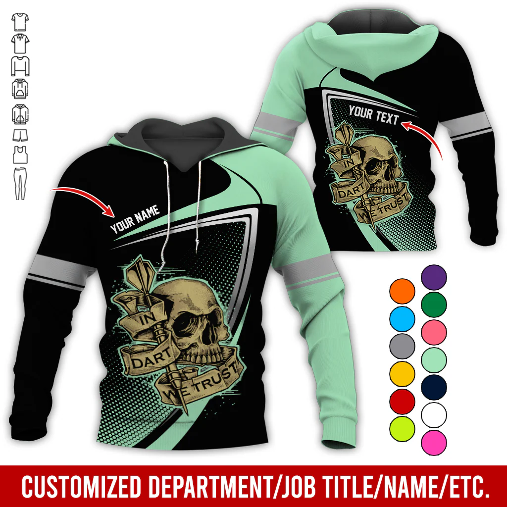 Customized Name & Text Darts Premium Skull Hoodie, In Dart We Trust Hoodie For Men & Women - Gift For Darts Lovers, Friend, Family - Image 4