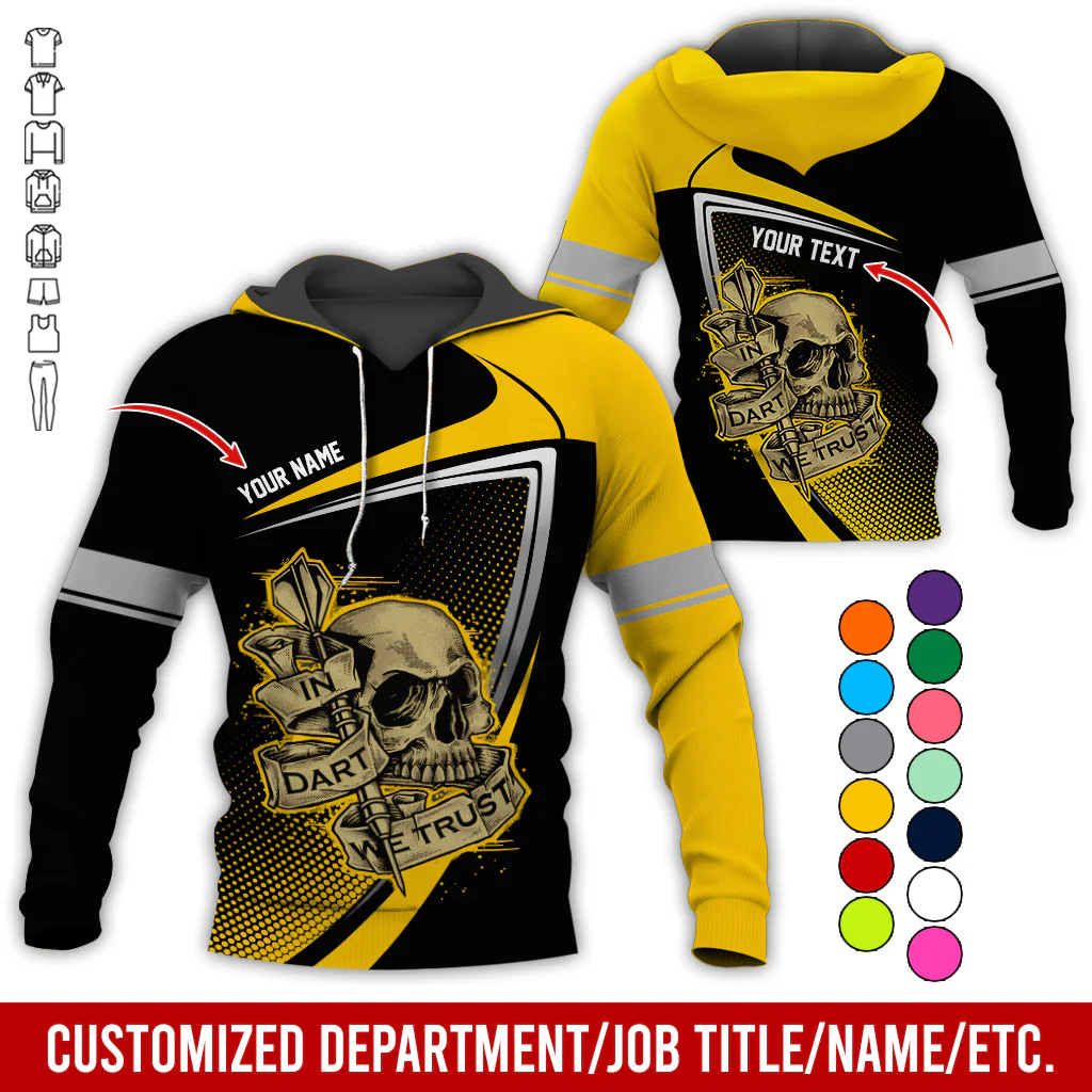 Customized Name & Text Darts Premium Skull Hoodie, In Dart We Trust Hoodie For Men & Women - Gift For Darts Lovers, Friend, Family - Image 5