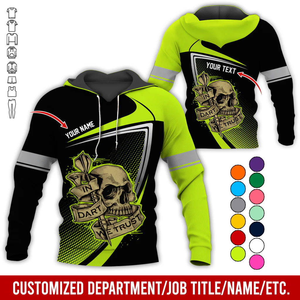 Customized Name & Text Darts Premium Skull Hoodie, In Dart We Trust Hoodie For Men & Women - Gift For Darts Lovers, Friend, Family - Image 7