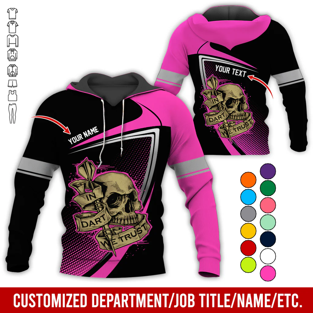 Customized Name & Text Darts Premium Skull Hoodie, In Dart We Trust Hoodie For Men & Women - Gift For Darts Lovers, Friend, Family - Image 9