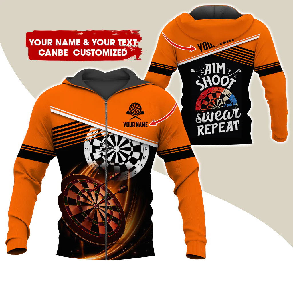 Customized Name & Text Darts Premium Zip Hoodie, Personalized Aim Shoot Sweat Repeat Zip Hoodie For Men & Women - Gift For Darts Lovers, Darts Players - Image 7