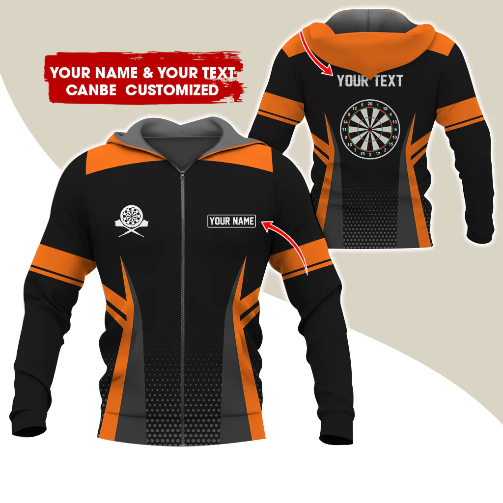 Customized Name & Text Darts Premium Zip Hoodie, Personalized Dartboard Zip Hoodie For Men & Women - Gift For Darts Lovers, Darts Players - Image 2