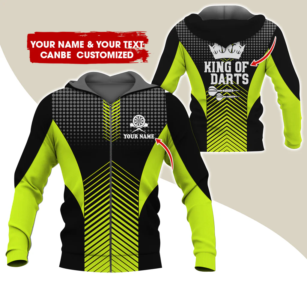 Customized Name & Text Darts Premium Zip Hoodie, Personalized King Of Darts Zip Hoodie For Men & Women - Gift For Darts Lovers, Darts Players - Image 2