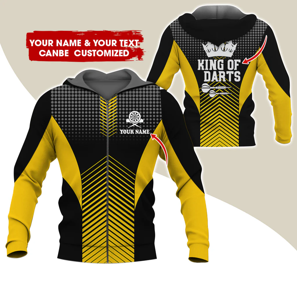 Customized Name & Text Darts Premium Zip Hoodie, Personalized King Of Darts Zip Hoodie For Men & Women - Gift For Darts Lovers, Darts Players - Image 3