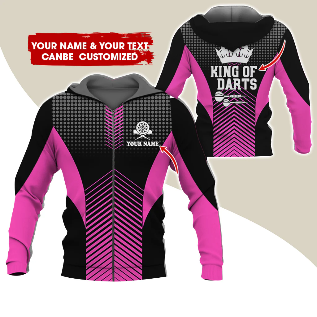Customized Name & Text Darts Premium Zip Hoodie, Personalized King Of Darts Zip Hoodie For Men & Women - Gift For Darts Lovers, Darts Players - Image 5