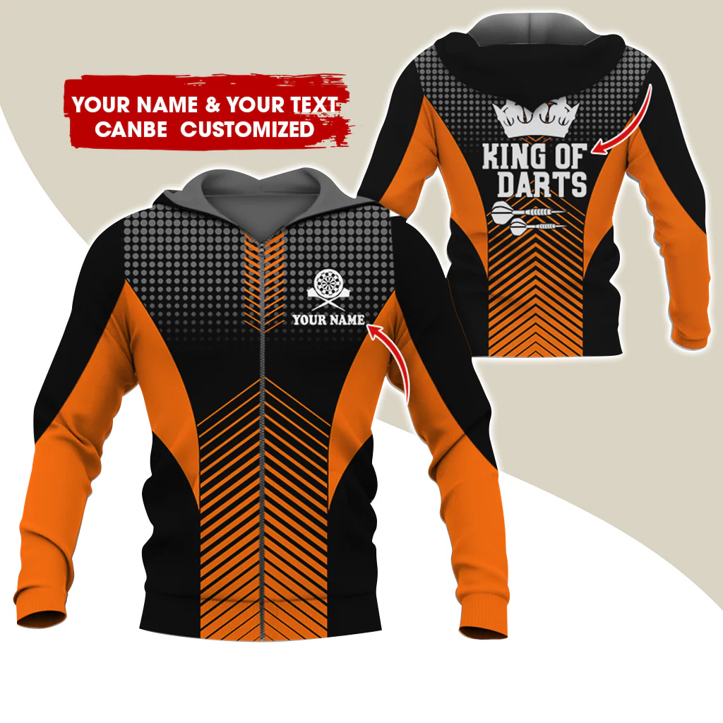 Customized Name & Text Darts Premium Zip Hoodie, Personalized King Of Darts Zip Hoodie For Men & Women - Gift For Darts Lovers, Darts Players - Image 6