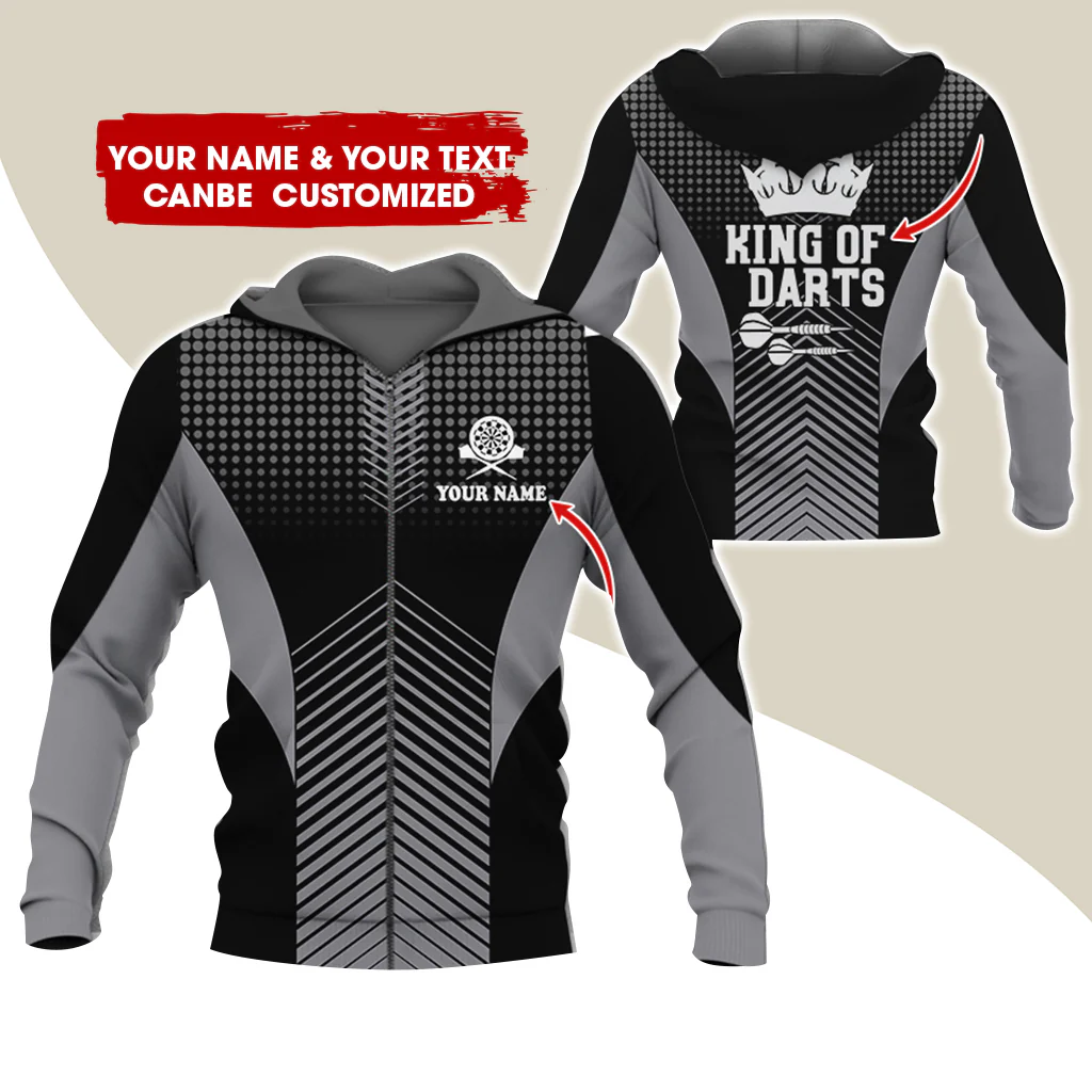 Customized Name & Text Darts Premium Zip Hoodie, Personalized King Of Darts Zip Hoodie For Men & Women - Gift For Darts Lovers, Darts Players - Image 7