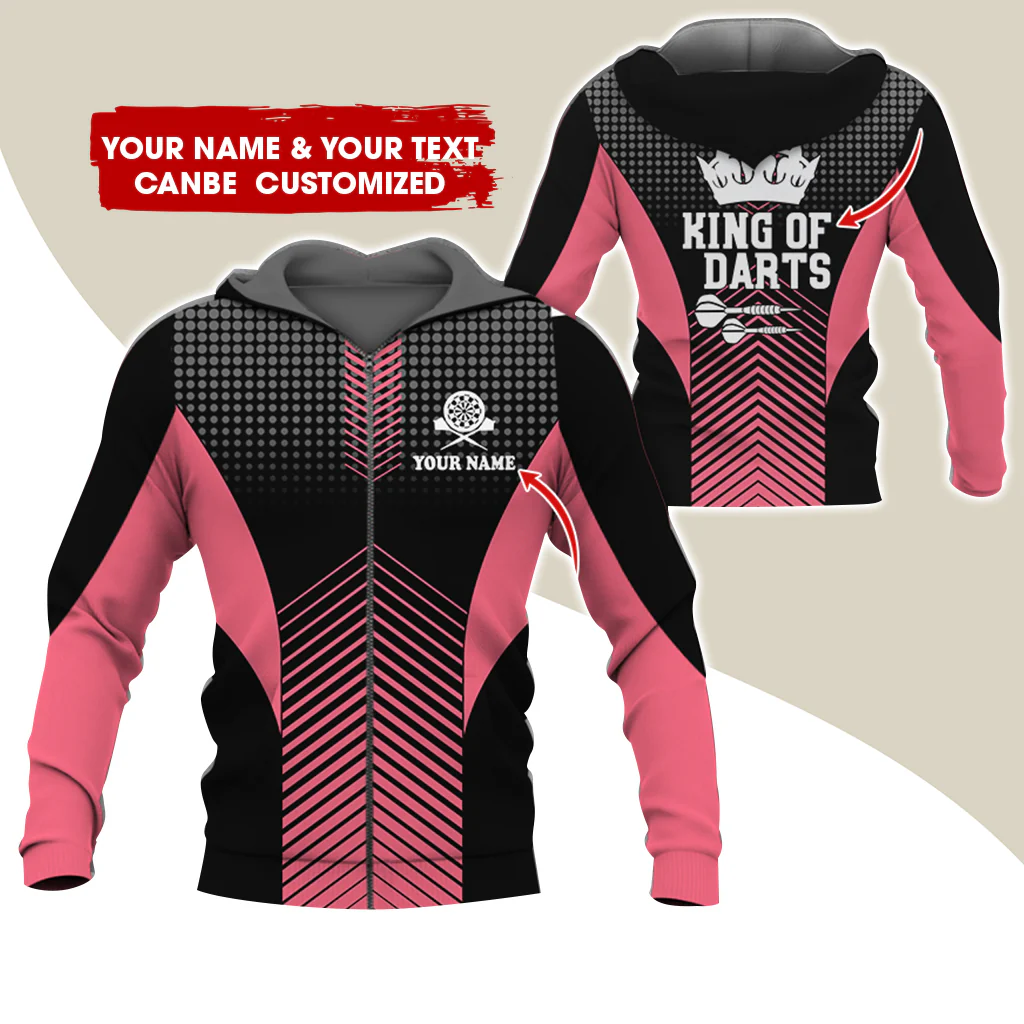Customized Name & Text Darts Premium Zip Hoodie, Personalized King Of Darts Zip Hoodie For Men & Women - Gift For Darts Lovers, Darts Players - Image 8