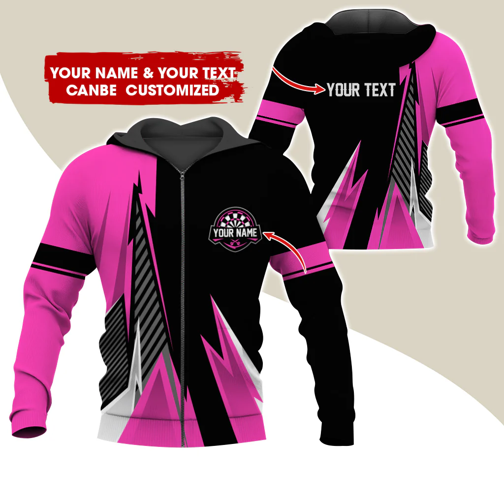Customized Name & Text Darts Premium Zip Hoodie , Personalized Name Darts Zip Hoodie For Men & Women - Gift For Darts Lovers, Darts Players - Image 10
