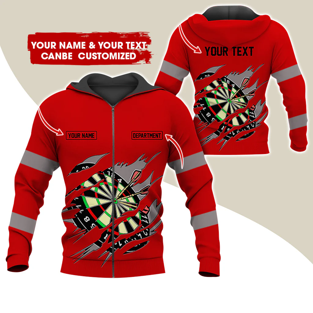 Customized Name & Text Darts Premium Zip Hoodie, Personalized Name & Text Dartboard Zip Hoodie For Men & Women - Gift For Darts Lovers, Darts Players - Image 3