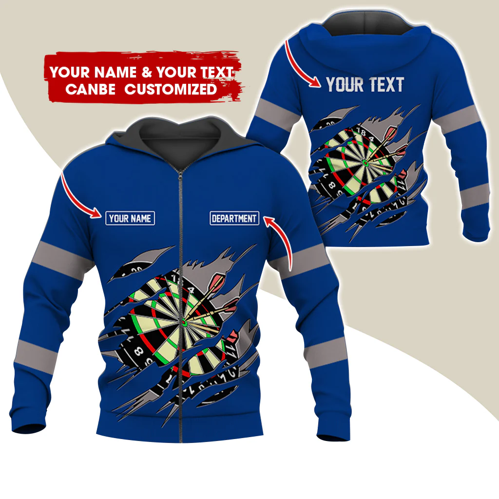 Customized Name & Text Darts Premium Zip Hoodie, Personalized Name & Text Dartboard Zip Hoodie For Men & Women - Gift For Darts Lovers, Darts Players - Image 9