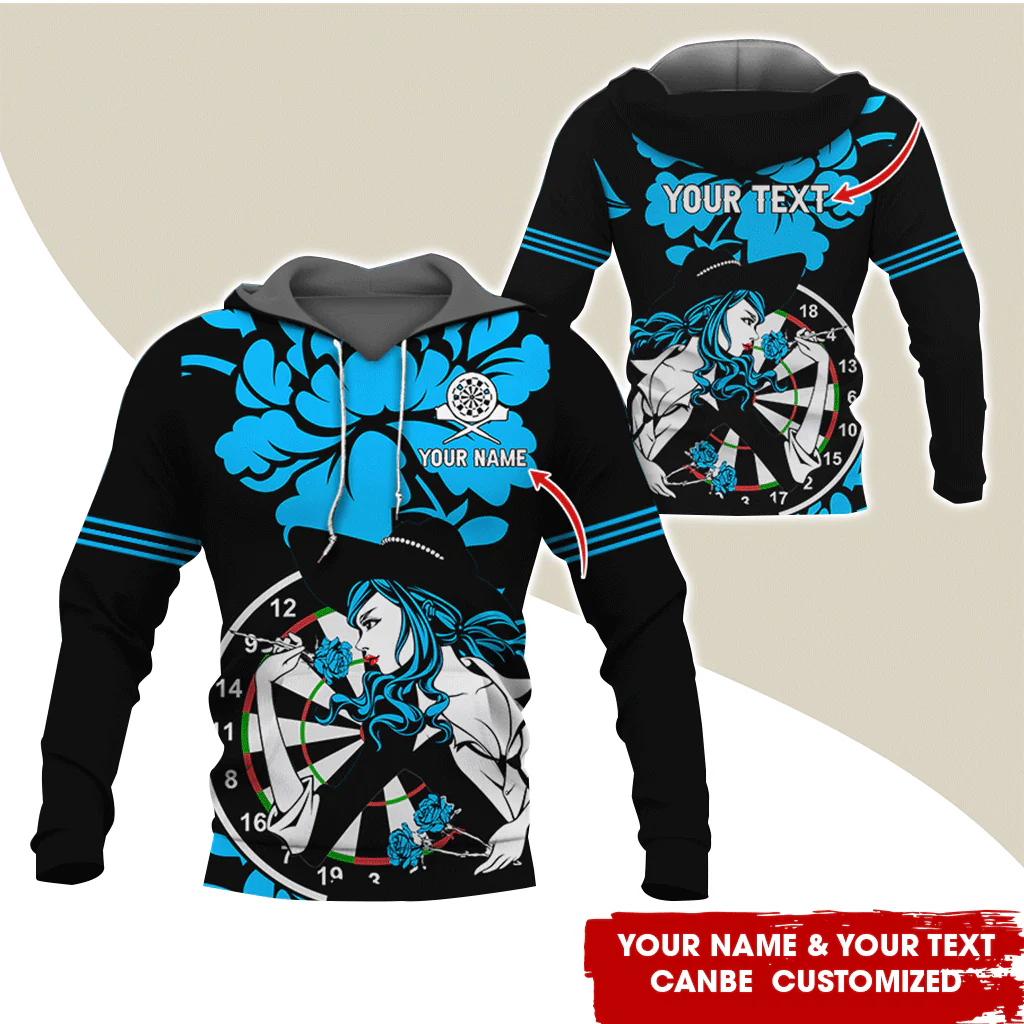 Customized Name & Text Darts Rose Premium Hoodie, Darts & Rose Girl Hoodie, Perfect Gift For Darts Lovers, Friend, Family