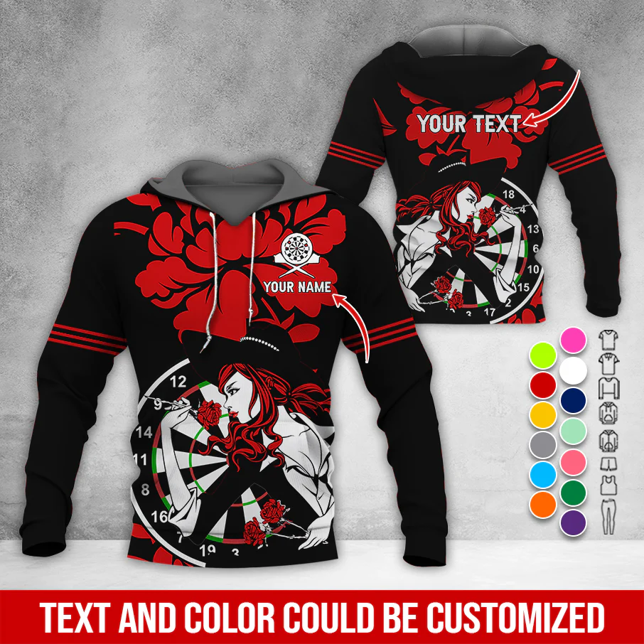 Customized Name & Text Darts Rose Premium Hoodie, Darts & Rose Girl Hoodie, Perfect Gift For Darts Lovers, Friend, Family - Image 11