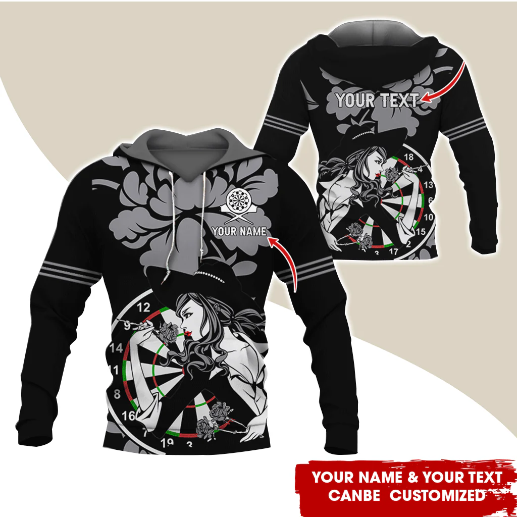 Customized Name & Text Darts Rose Premium Hoodie, Darts & Rose Girl Hoodie, Perfect Gift For Darts Lovers, Friend, Family - Image 2
