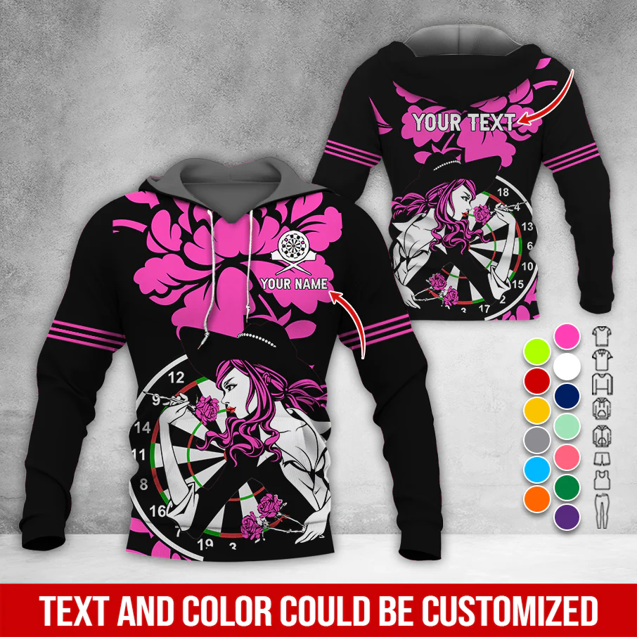 Customized Name & Text Darts Rose Premium Hoodie, Darts & Rose Girl Hoodie, Perfect Gift For Darts Lovers, Friend, Family - Image 7