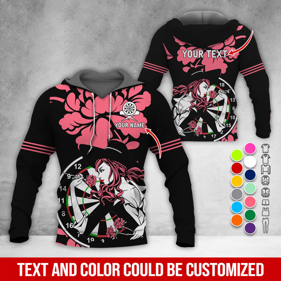 Customized Name & Text Darts Rose Premium Hoodie, Darts & Rose Girl Hoodie, Perfect Gift For Darts Lovers, Friend, Family - Image 9