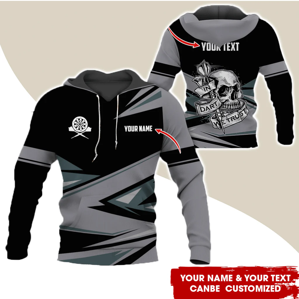 Customized Name & Text Darts Skull Premium Hoodie, In Darts We Trust Hoodie For Men & Women, Perfect Gift For Darts Lovers, Friend, Family - Image 2