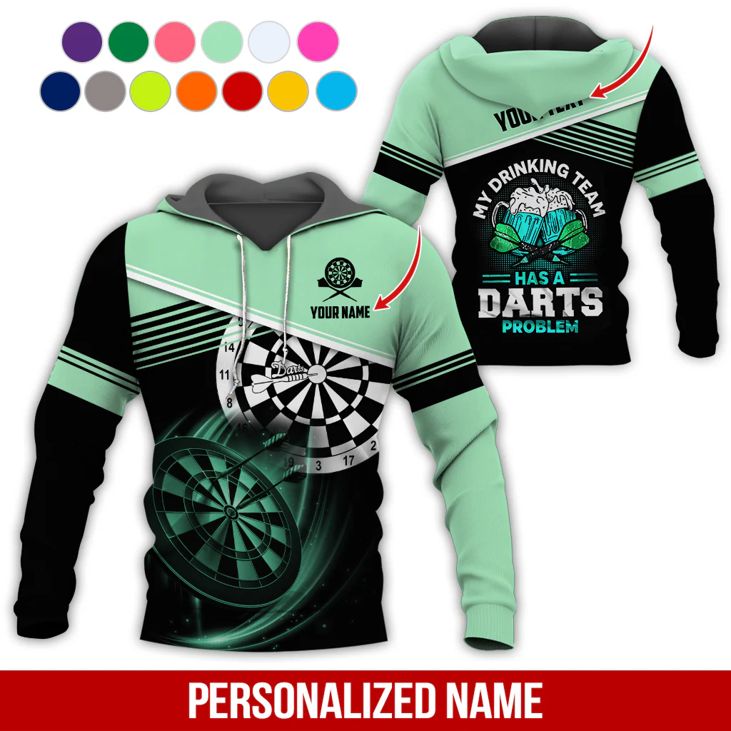 Customized Name & Text Darts Skull Premium Hoodie, My Drinking Team Has Darts Problem Hoodie, Perfect Gift For Darts Lovers, Darts Player - Image 4