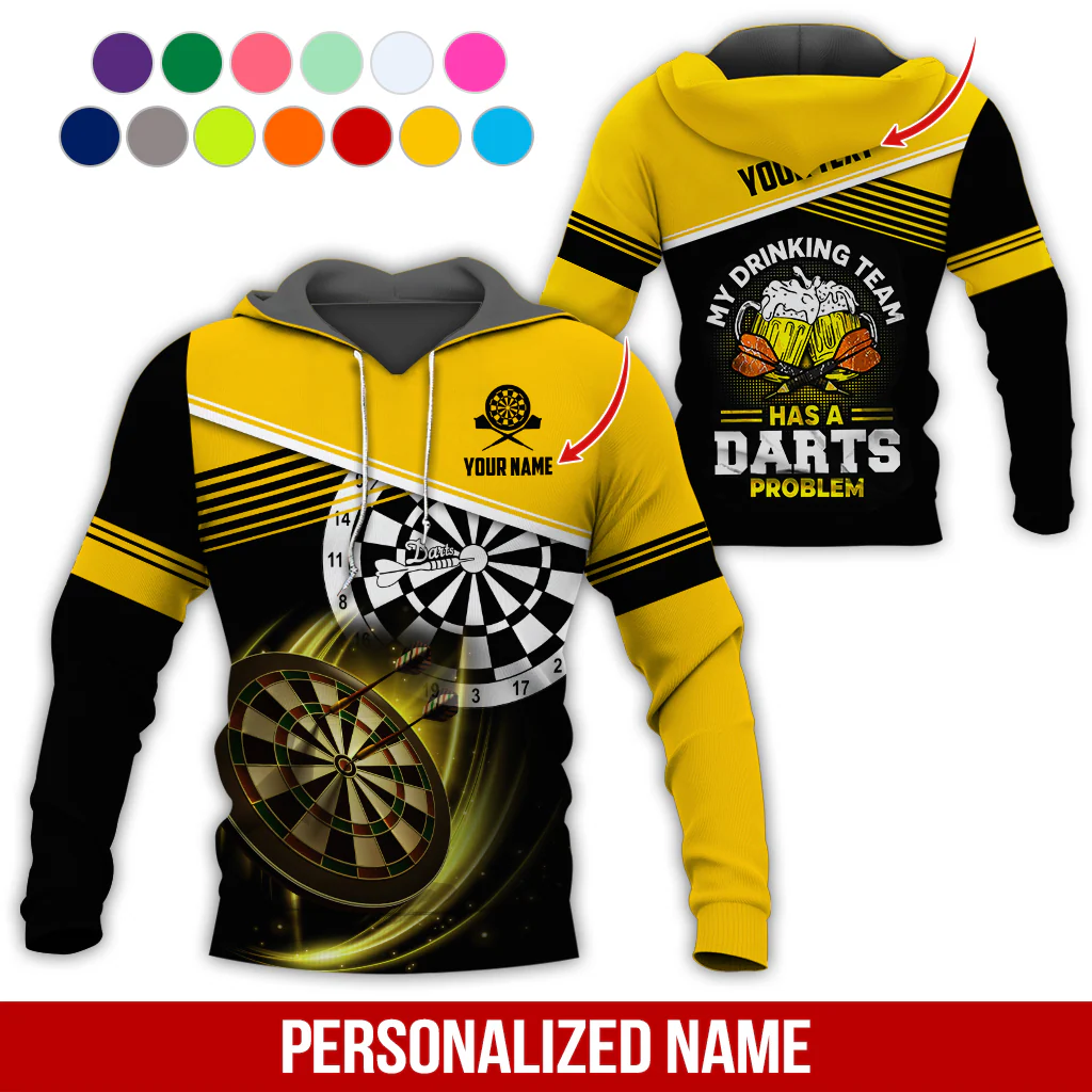 Customized Name & Text Darts Skull Premium Hoodie, My Drinking Team Has Darts Problem Hoodie, Perfect Gift For Darts Lovers, Darts Player - Image 5