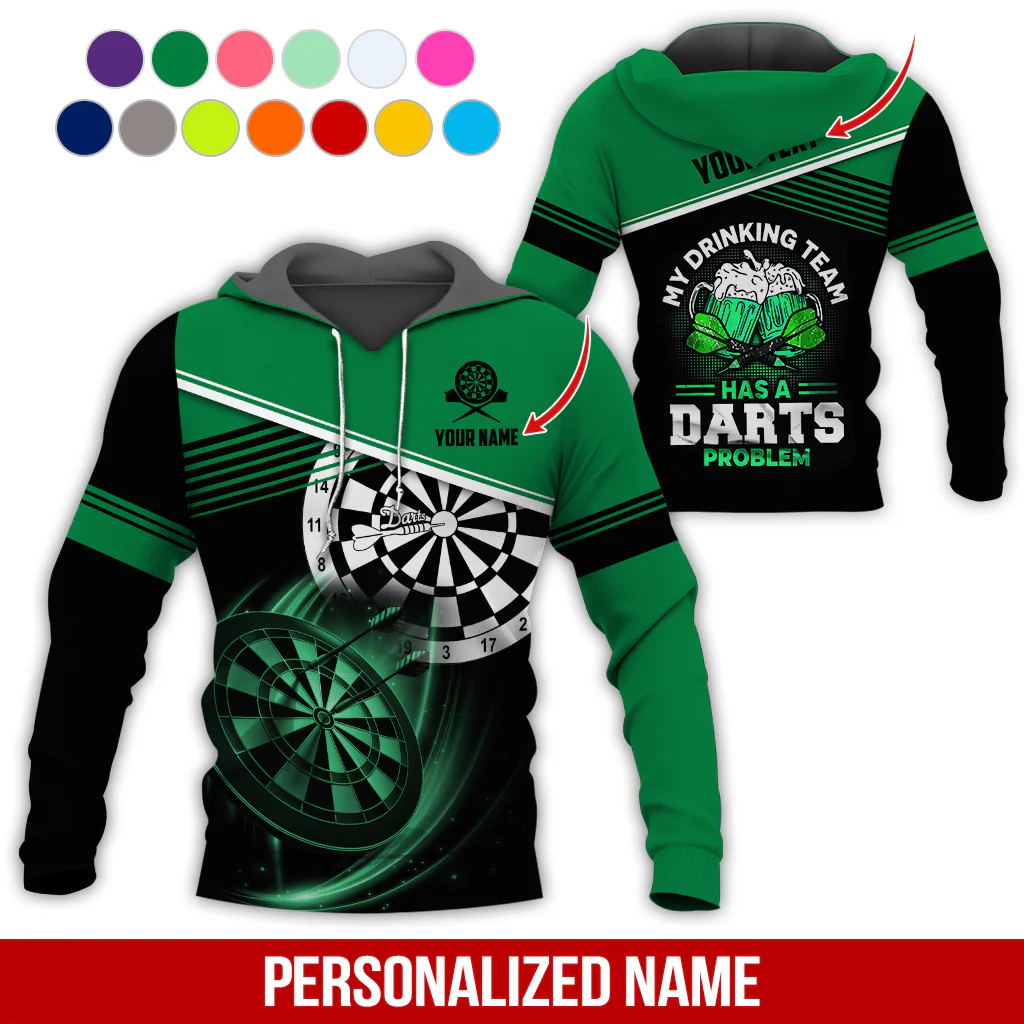 Customized Name & Text Darts Skull Premium Hoodie, My Drinking Team Has Darts Problem Hoodie, Perfect Gift For Darts Lovers, Darts Player - Image 6