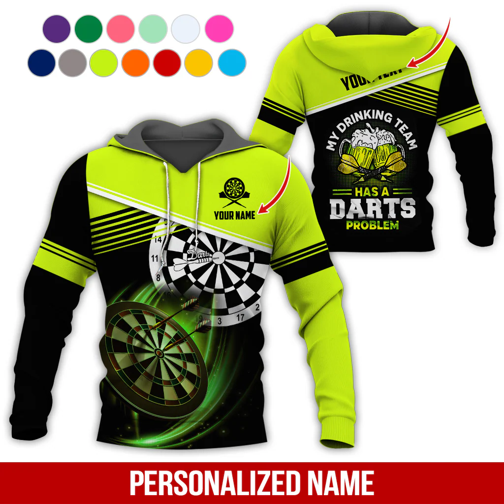 Customized Name & Text Darts Skull Premium Hoodie, My Drinking Team Has Darts Problem Hoodie, Perfect Gift For Darts Lovers, Darts Player - Image 7