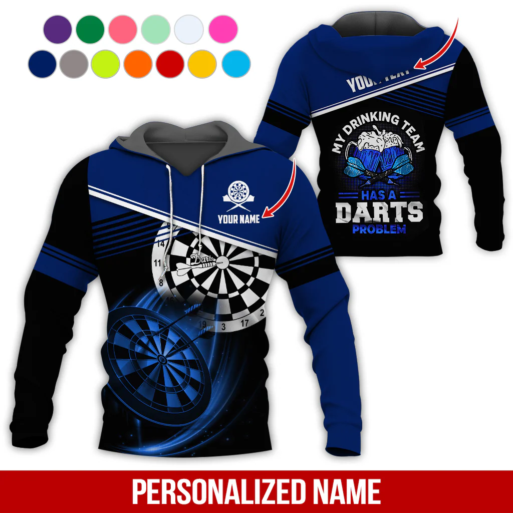 Customized Name & Text Darts Skull Premium Hoodie, My Drinking Team Has Darts Problem Hoodie, Perfect Gift For Darts Lovers, Darts Player - Image 8