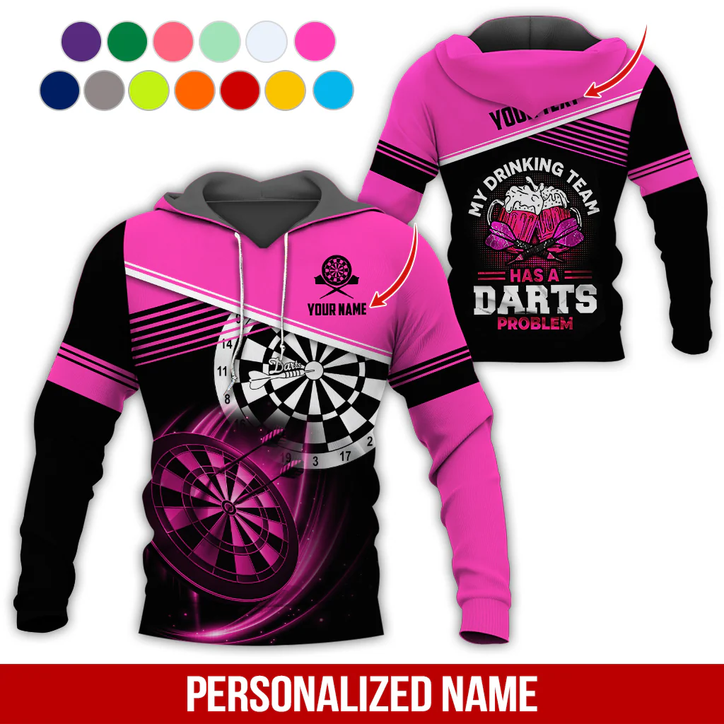 Customized Name & Text Darts Skull Premium Hoodie, My Drinking Team Has Darts Problem Hoodie, Perfect Gift For Darts Lovers, Darts Player - Image 9
